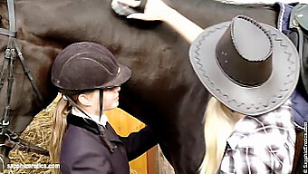 Deux Femmes Magnifiques Se Font Plaisir Dans Un Ranch De Chevaux