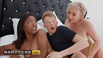 Two Guys And A Girl In A Threesome With Some Sneaky Action